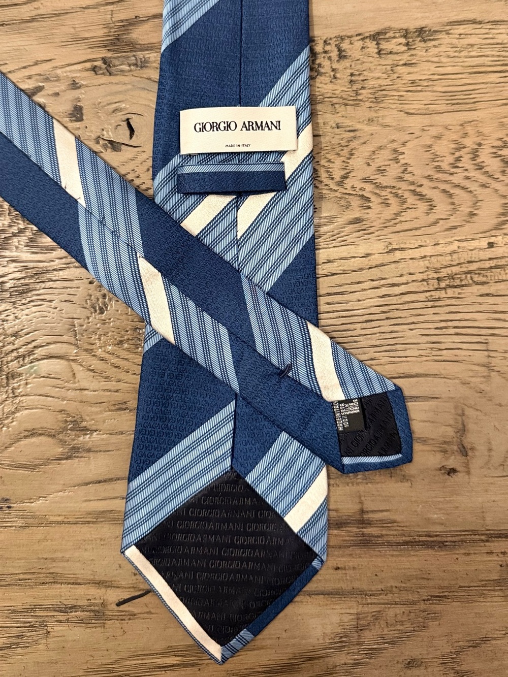 Giorgio Armani Navy and Light Blue Diagonal Stripe Silk Tie